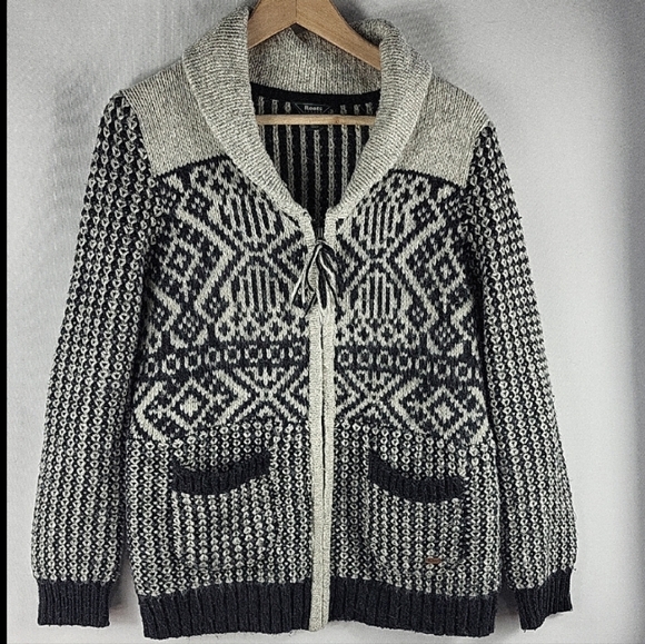 Roots Sweaters - Roots Shawl Collar Zip-Up Sweater in Black and Grau